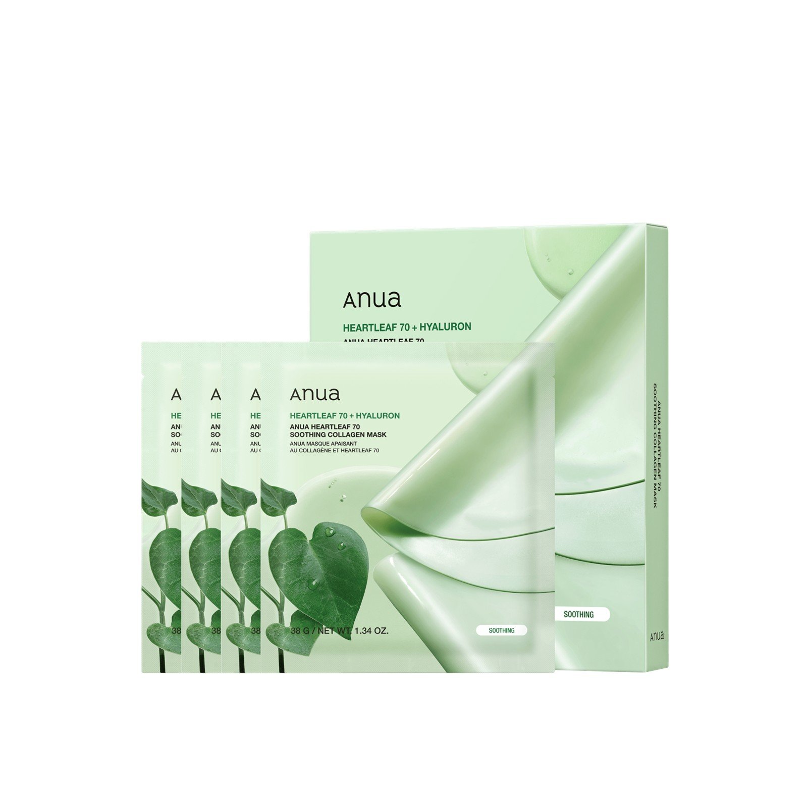 Anua Heartleaf 70+ Hyaluron Soothing Collagen Mask (4 x 38 g): product photo