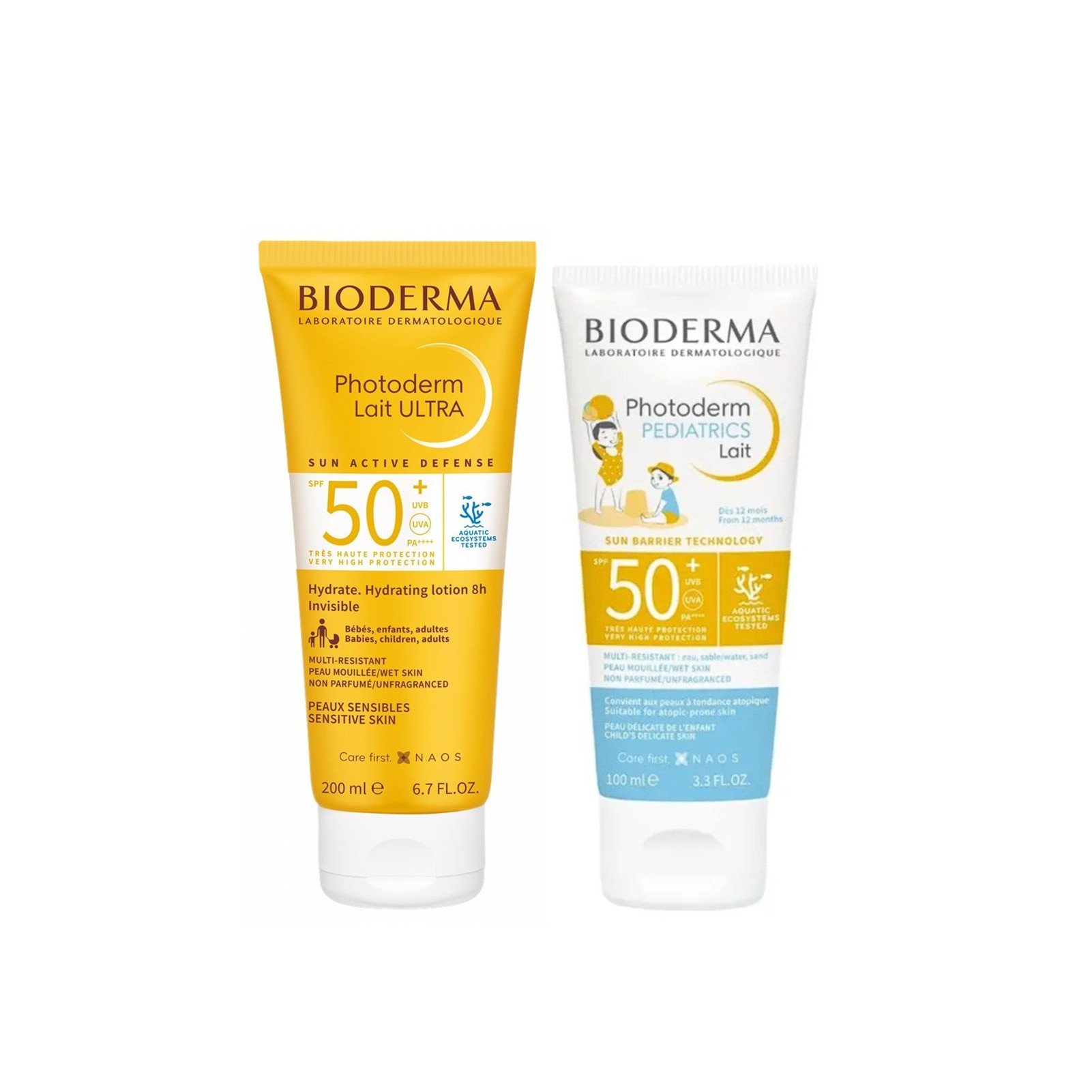 Bioderma Photoderm Lait Ultra Feuchtigkeitsspendende Sonnenschutzlotion SPF50+ 200ml + Photoderm Pediatrics Milch SPF50+ 100ml: Produktbild