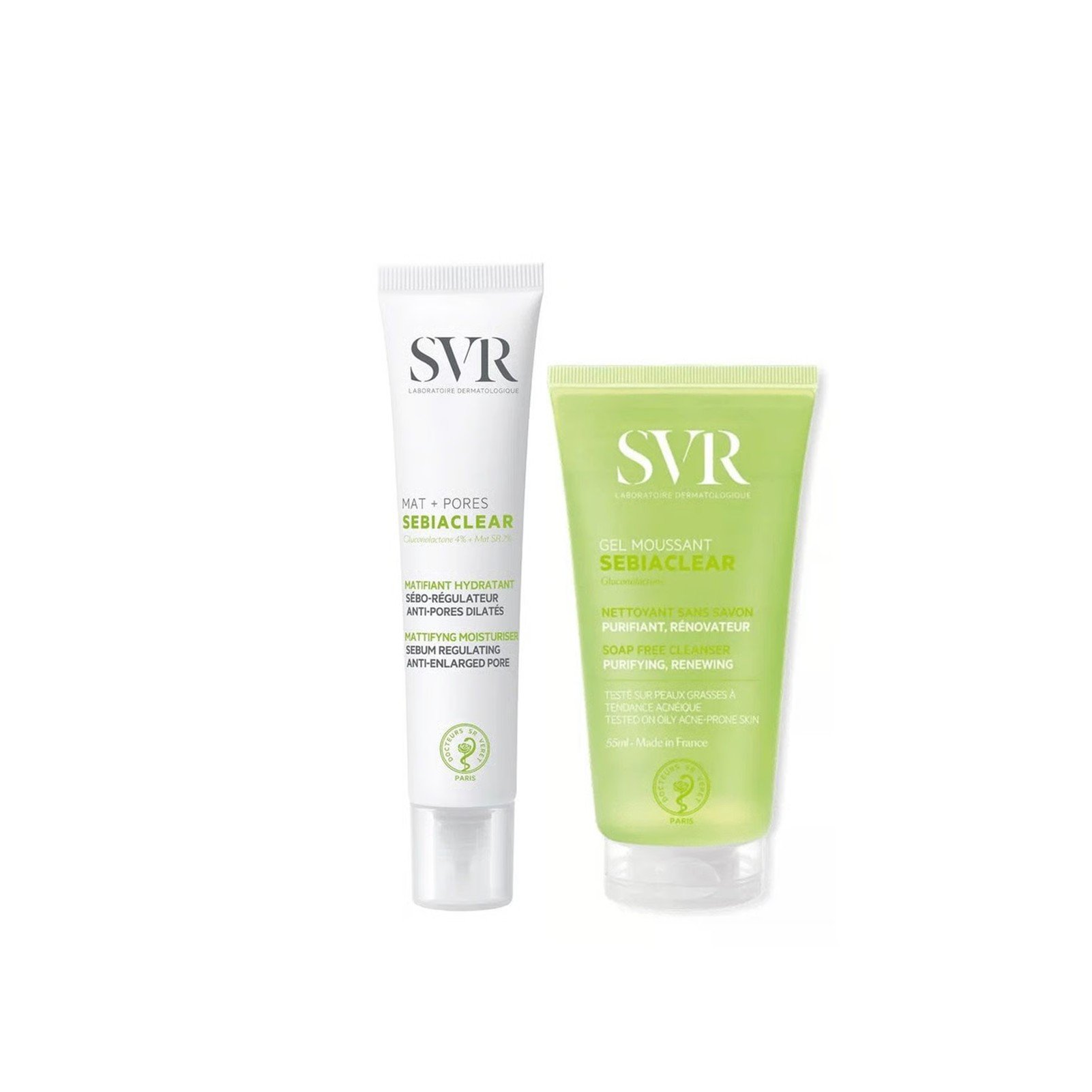 SVR Sebiaclear Mat+Pores Mattierende Feuchtigkeitspflege 40ml + Reinigungsgel 55ml: Produktbild