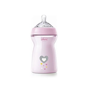 Chicco Natural Feeling Biberon En Plastique Sans BPA Débit Rapide 6m+ Rose 330ml