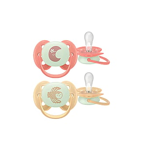 Philips Avent Ultra Soft Nighttime Pacifier 0-6m Girl x2