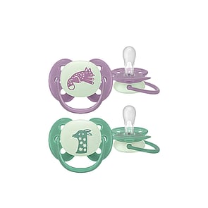 Philips Avent Ultra Soft Nighttime Pacifier 6-18m Girl x2