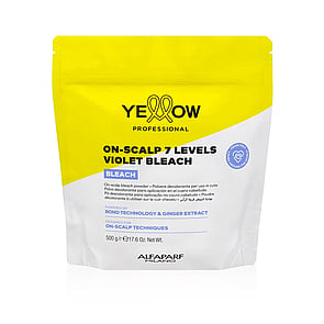 Yellow Professional مسحوق تفتيح للفروة Bleach On-Scalp حتى 7 درجات مسحوق تفتيح بنفسجي 500g