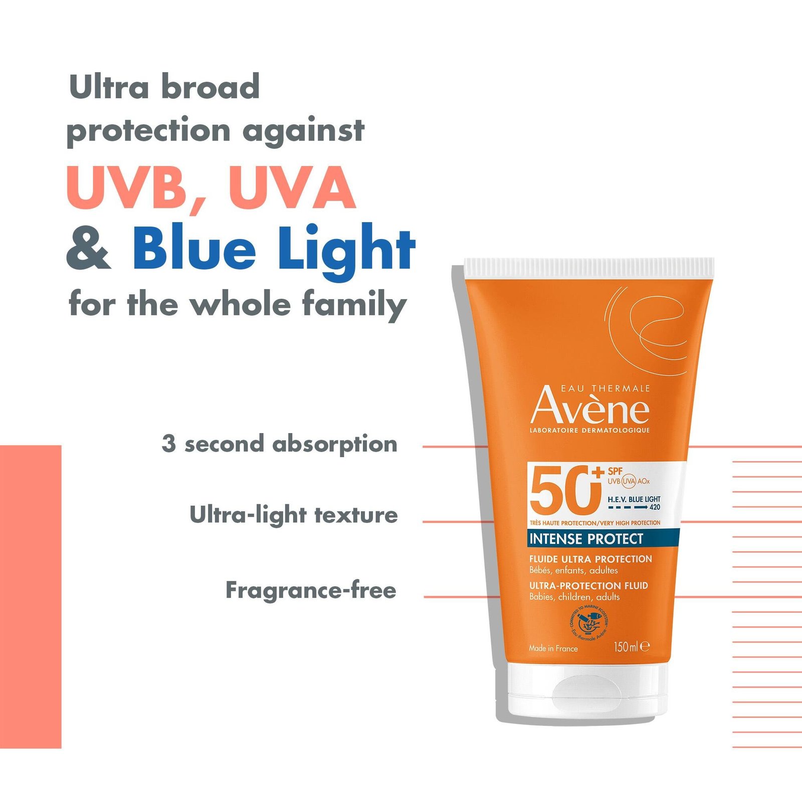 Avène Sun Intense Protect Fluid Fragrance-Free SPF50+ Sunscreen 150ml