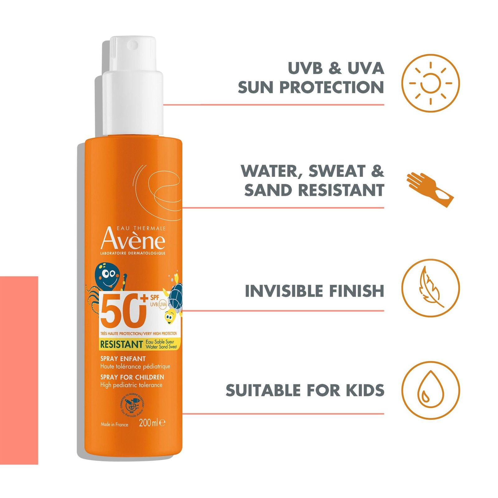 Avène Sun بخاخ واقٍ من الشمس عالي الحماية جدًا ومقاوم للأطفال SPF50+ 200ml