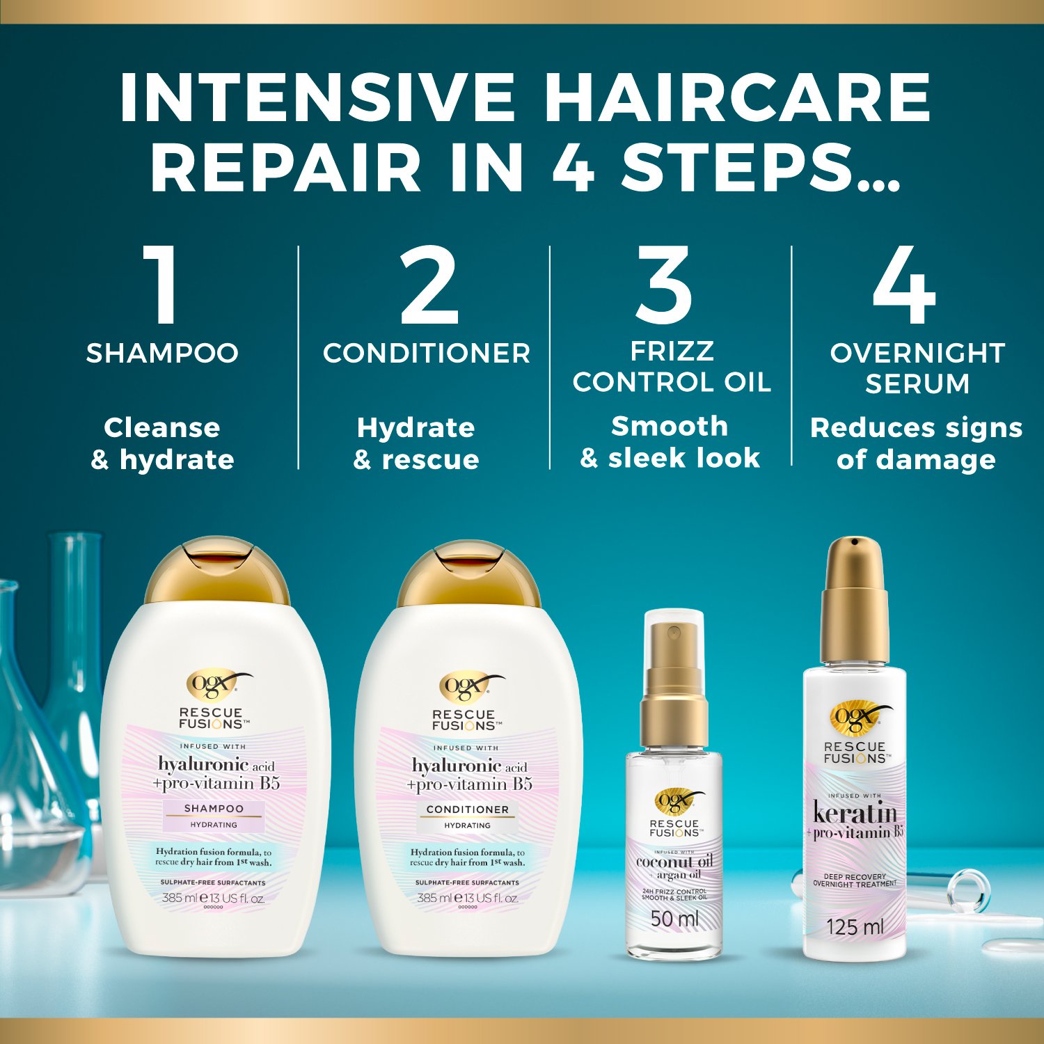 OGX Rescue Fusions زيت التحكم في التجعد لمدة 24 ساعة للنعومة والانسيابية 50ml