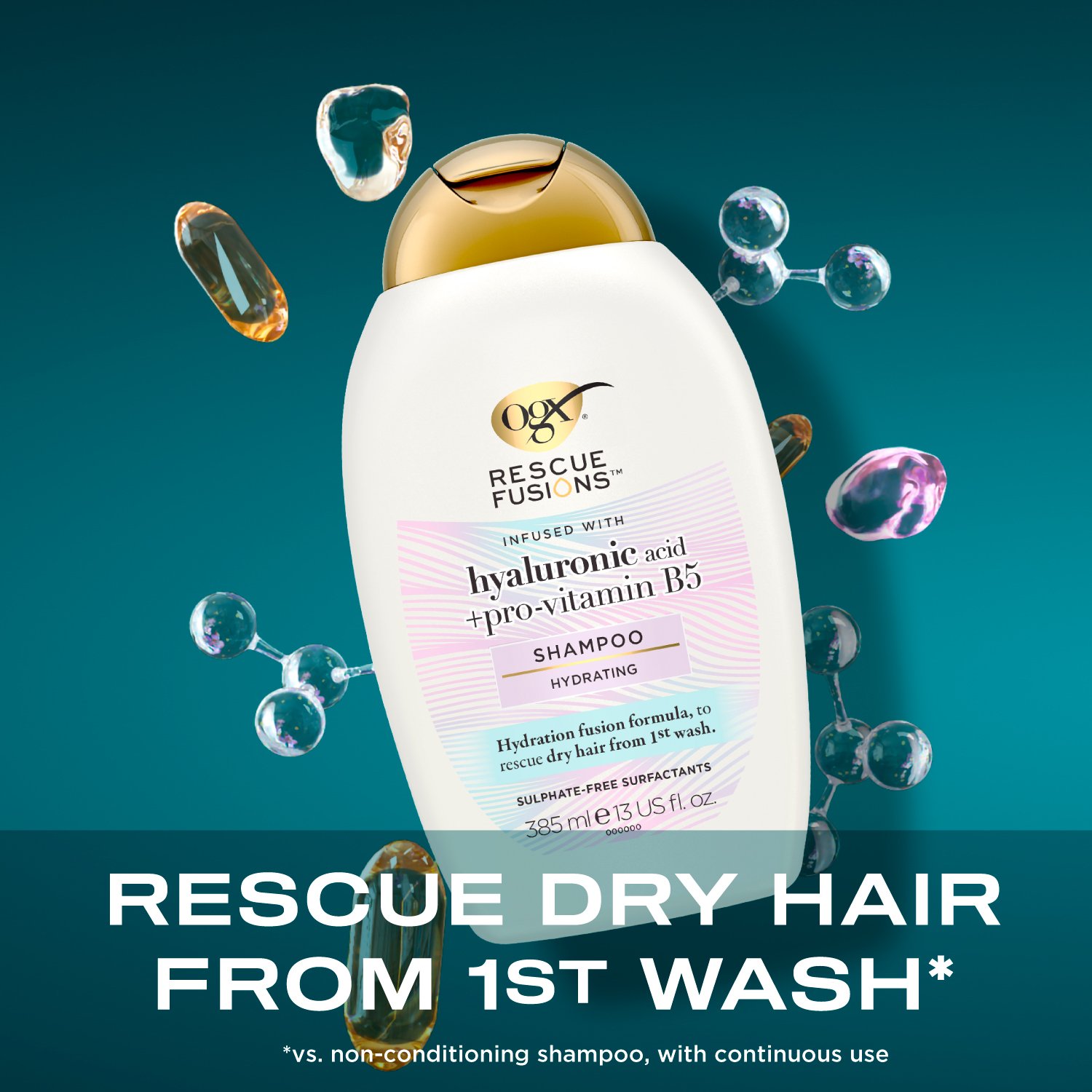 OGX Rescue Fusions شامبو حمض الهيالورونيك + برو-فيتامين B5 385ml