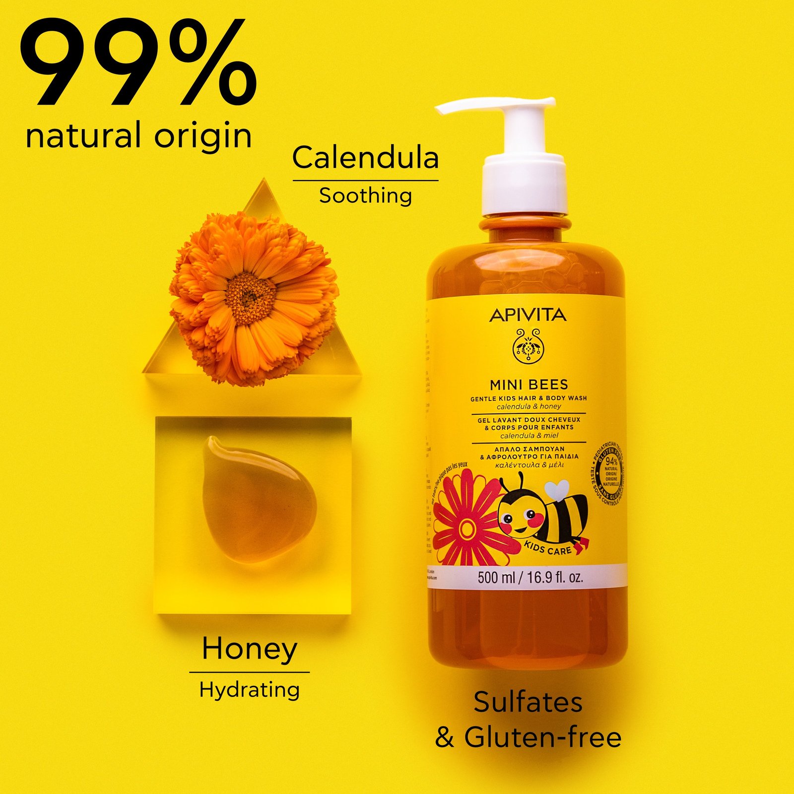 APIVITA Mini Bees Gentle Kids Hair & Body Wash Calendula & Honey 500ml (16.9floz)