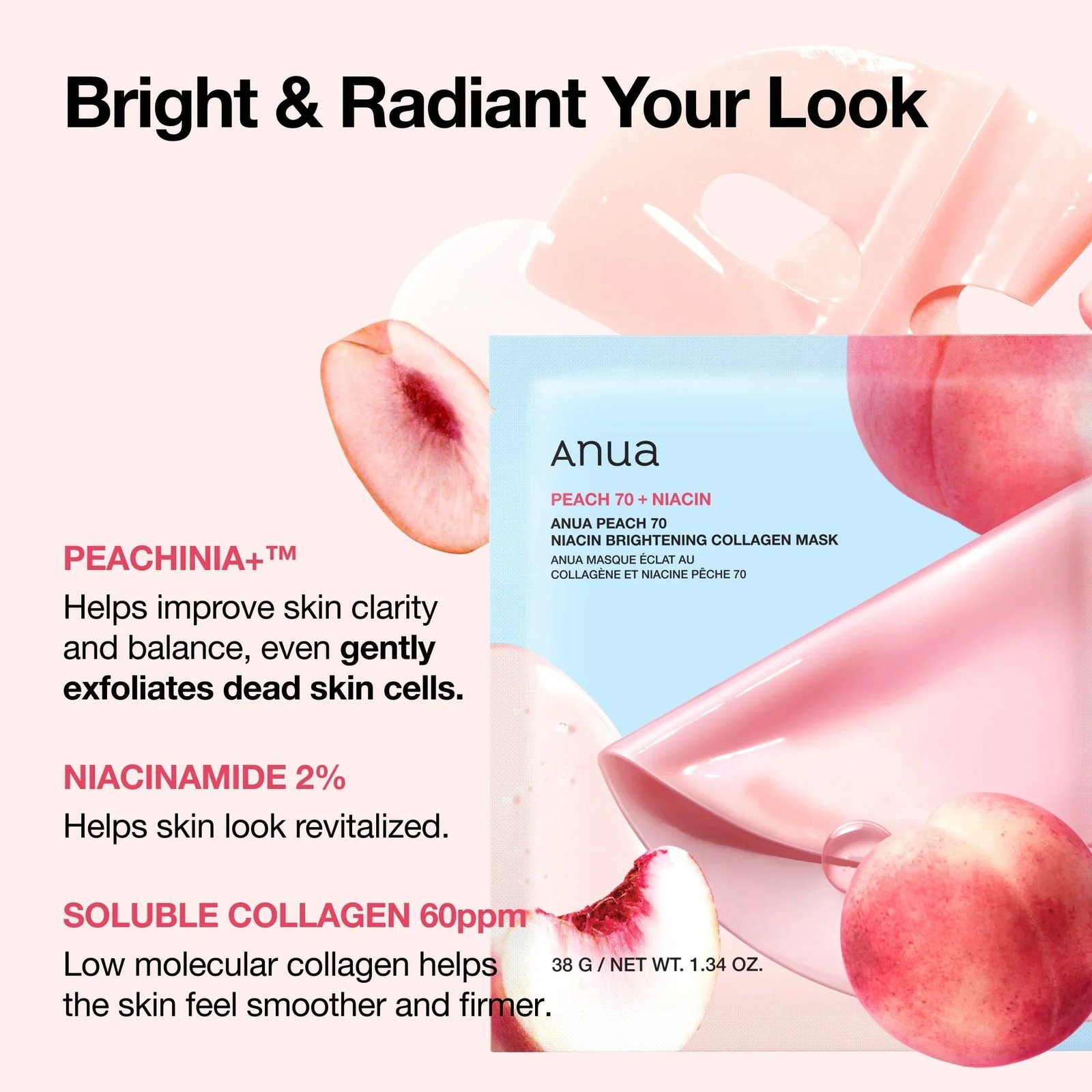 Anua Peach 70 Niacin Brightening Collagen Mask x4