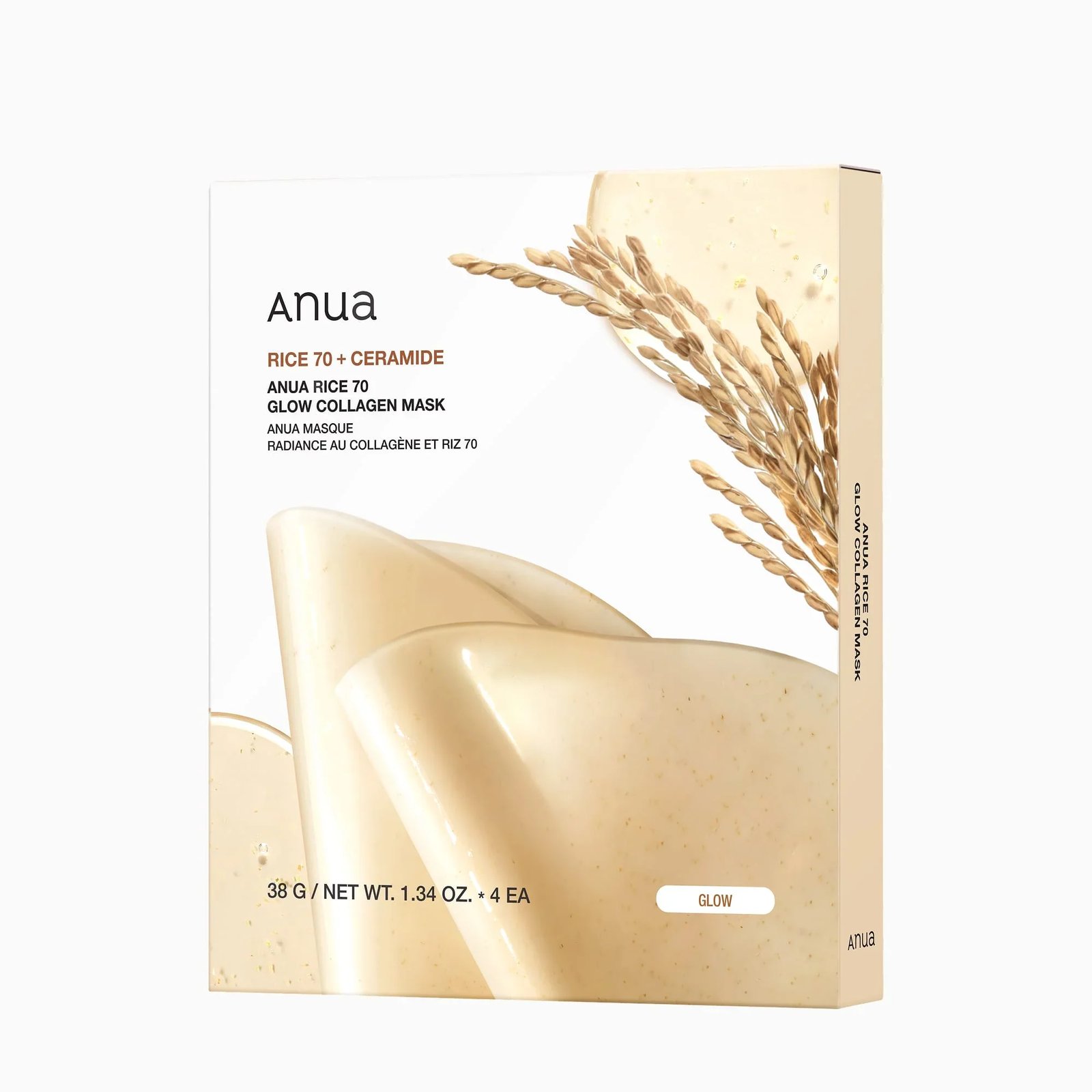 Anua Rice 70 + Ceramide Glow Kolagjen Maskë 4x38g