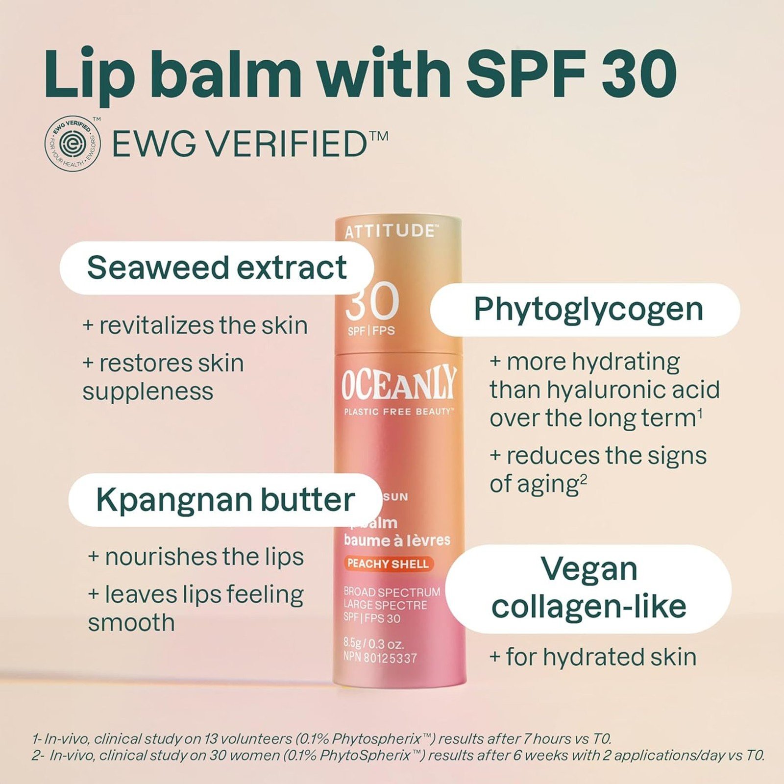 ATTITUDE Oceanly Bálsamo Labial SPF30 Peachy Shell 8.5g