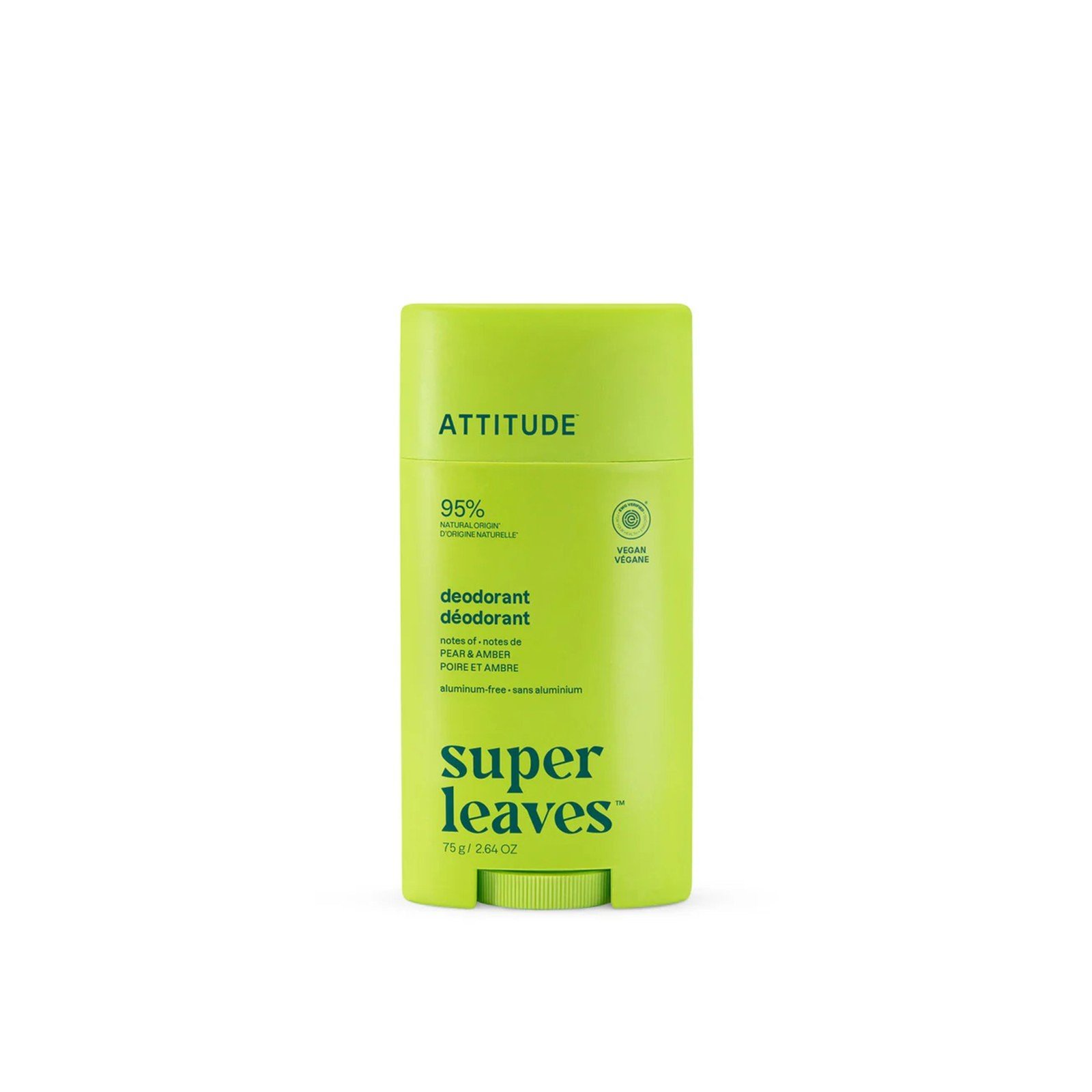 ATTITUDE Super Leaves Deodorant Uten Aluminium Pære & Rav 75g