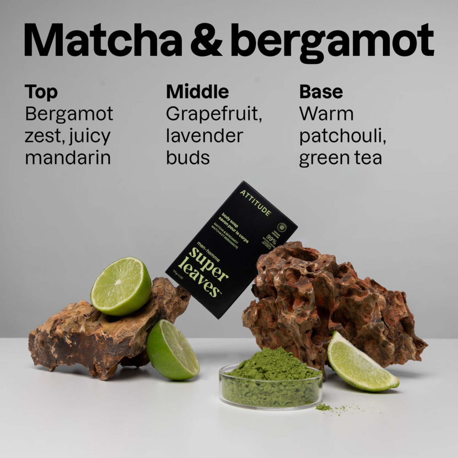ATTITUDE Super Leaves Men Body Soap Matcha & Bergamot 113g