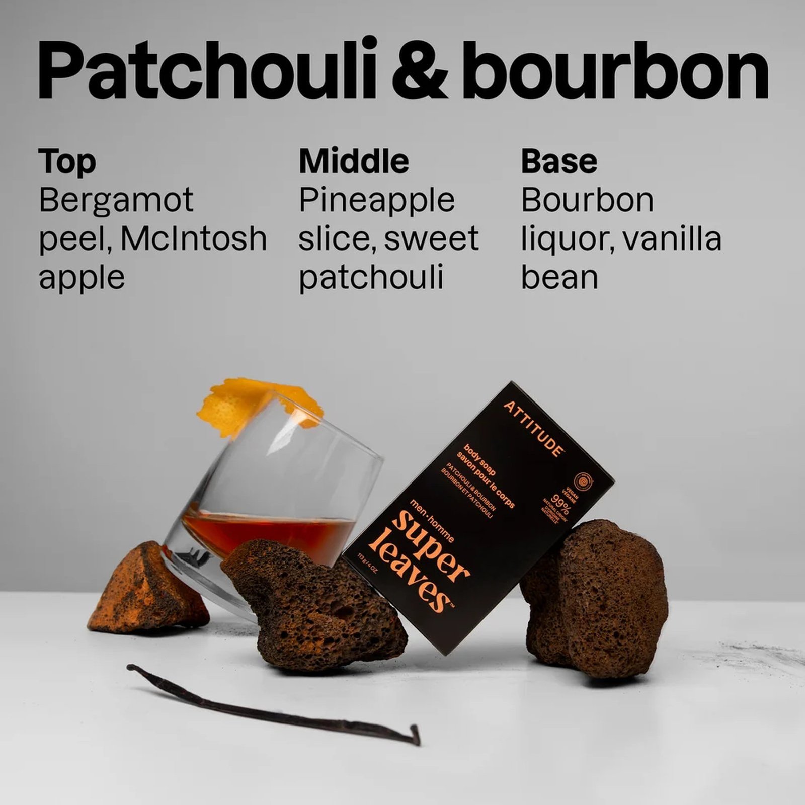 ATTITUDE Super Leaves Men Body Soap Patchouli & Bourbon 113g