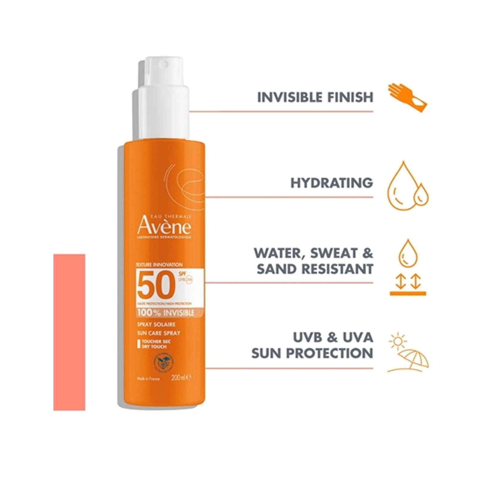 Avène رذاذ العناية بالحماية من الشمس غير المرئي 100% بعامل حماية SPF50 واقٍ من الشمس 200ml
