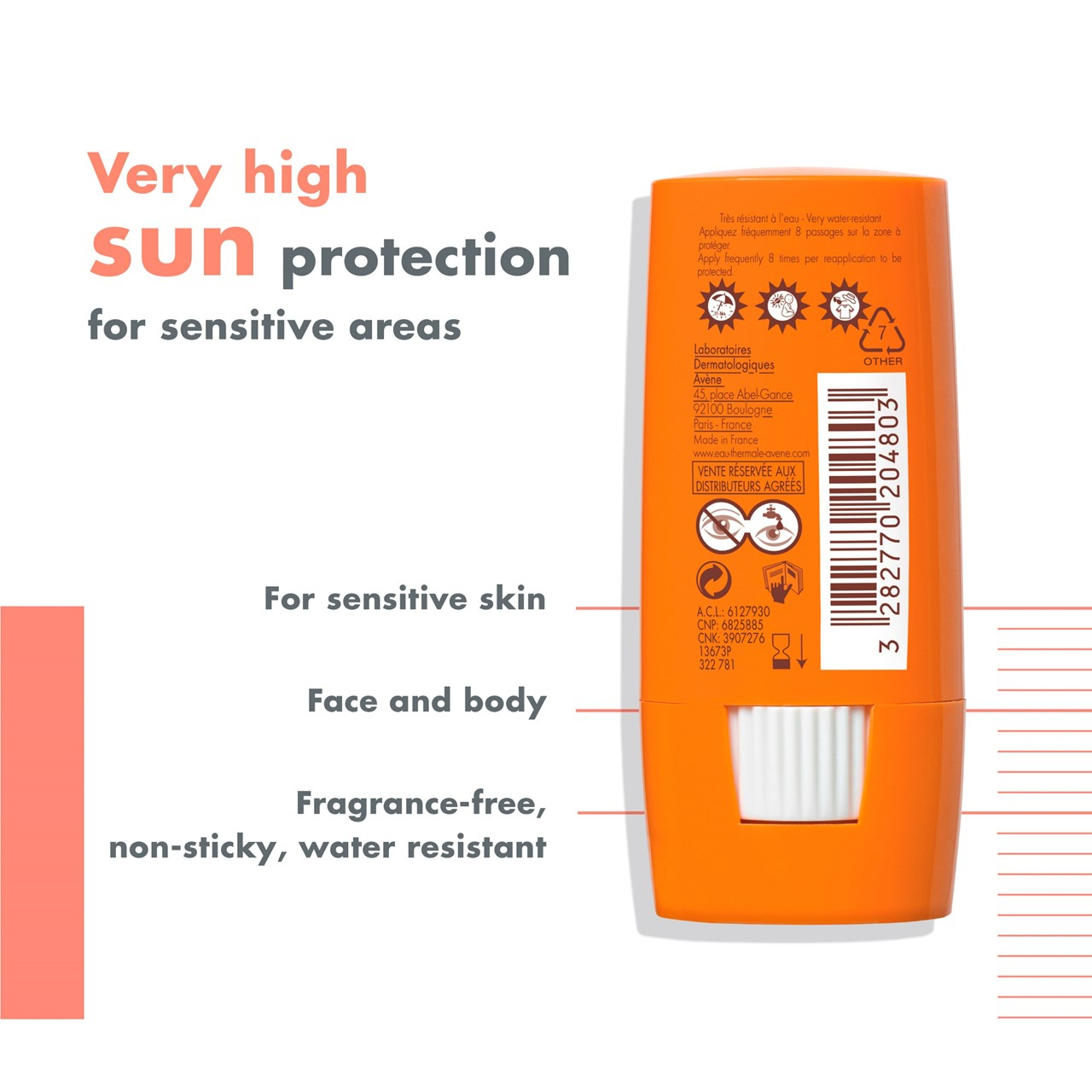 Avène Sun Stick Zones Sensibles SPF50+ 8g