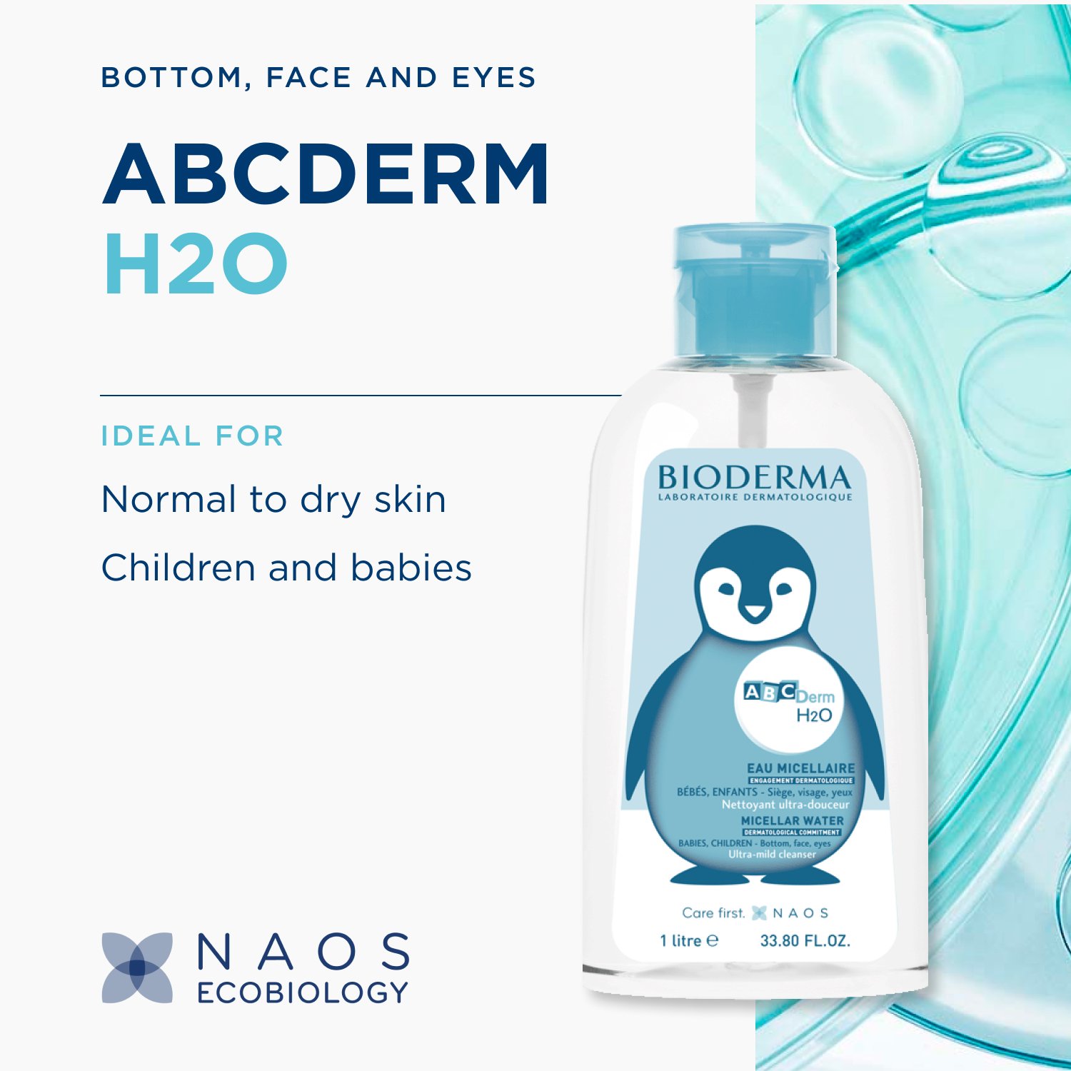 Bioderma ABCDerm H2O Solución Micelar Limpiador Ultra Suave 1L
