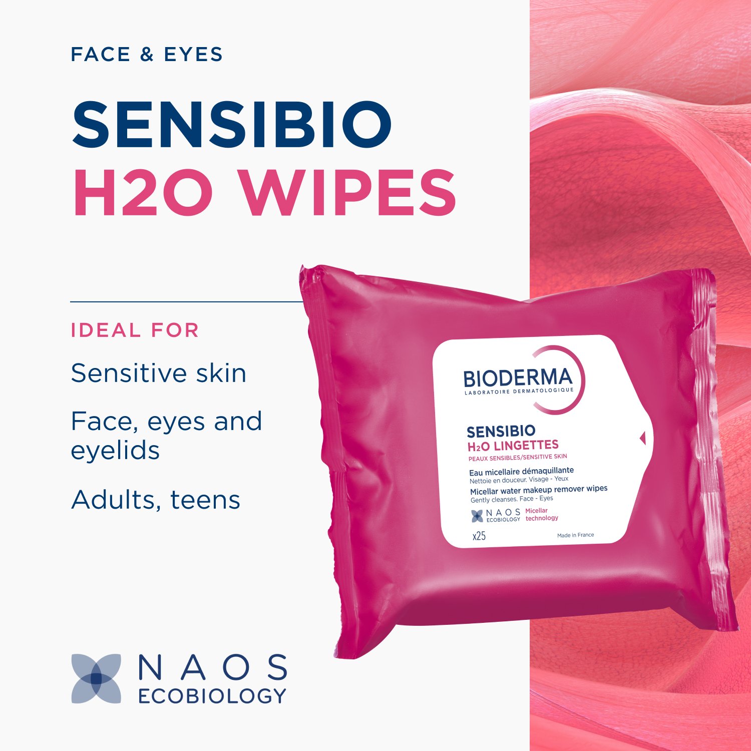 Bioderma Sensibio H2O Micellar Water Makeup Remover Wipes x25