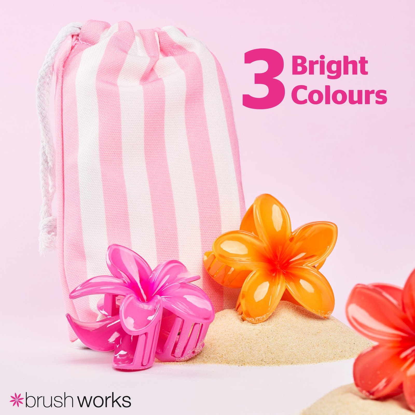 Brushworks Horquillas con forma de flor de colores vivos (3 unidades)