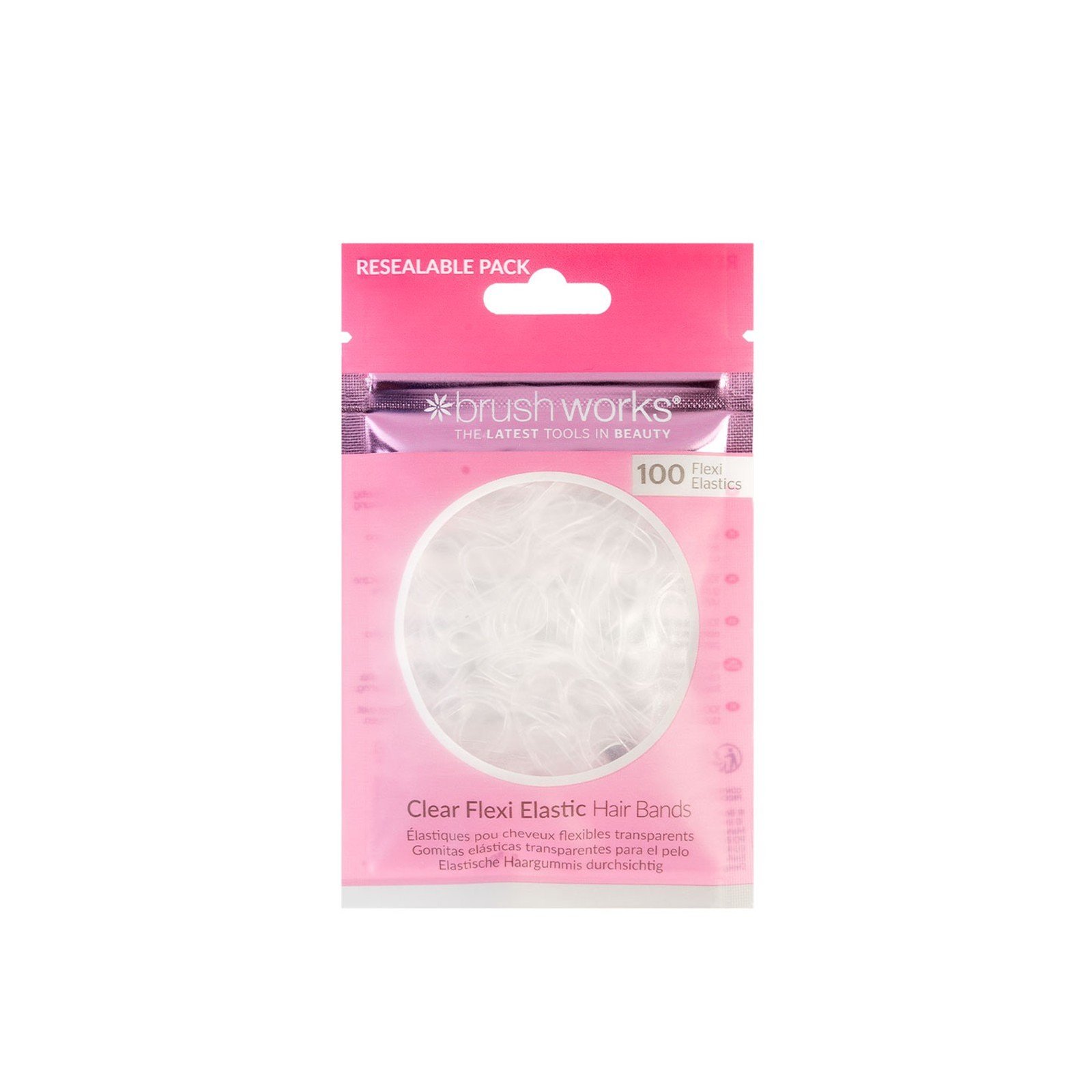 Brushworks Clear Flexi Elastic Hair Bands x100