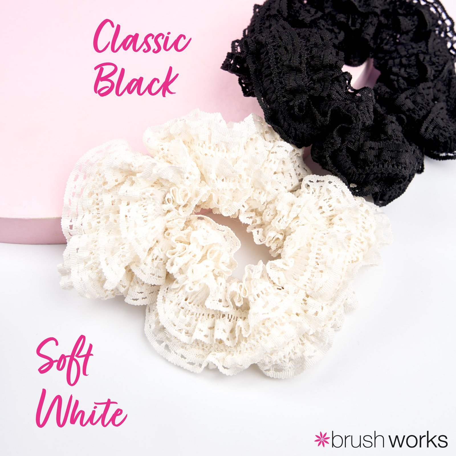 Brushworks Lace Scrunchies Black & White x2