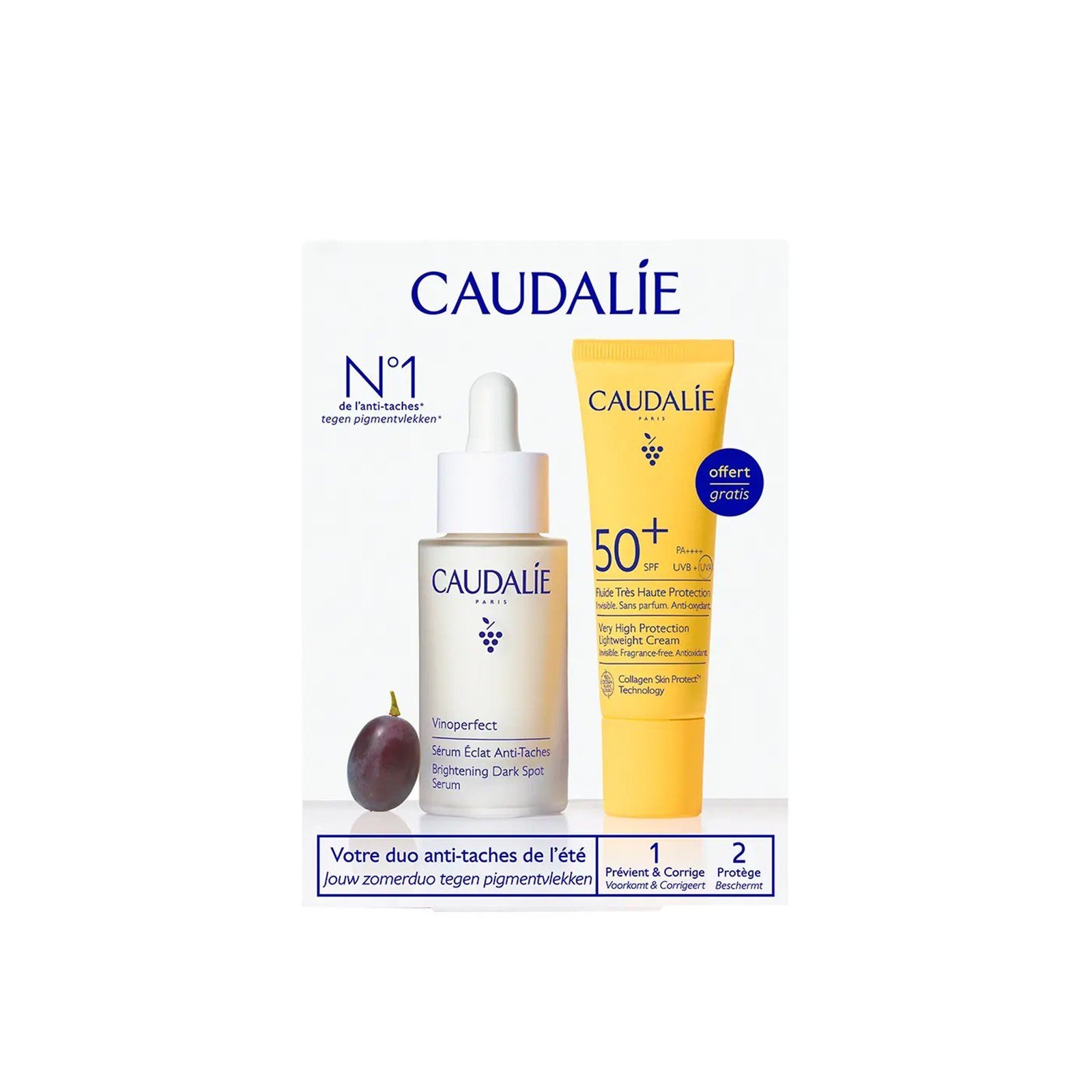 Caudalie Vinoperfect سيروم مضيء للبقع الداكنة 30ml + كريم خفيف بحماية عالية جداً 20ml