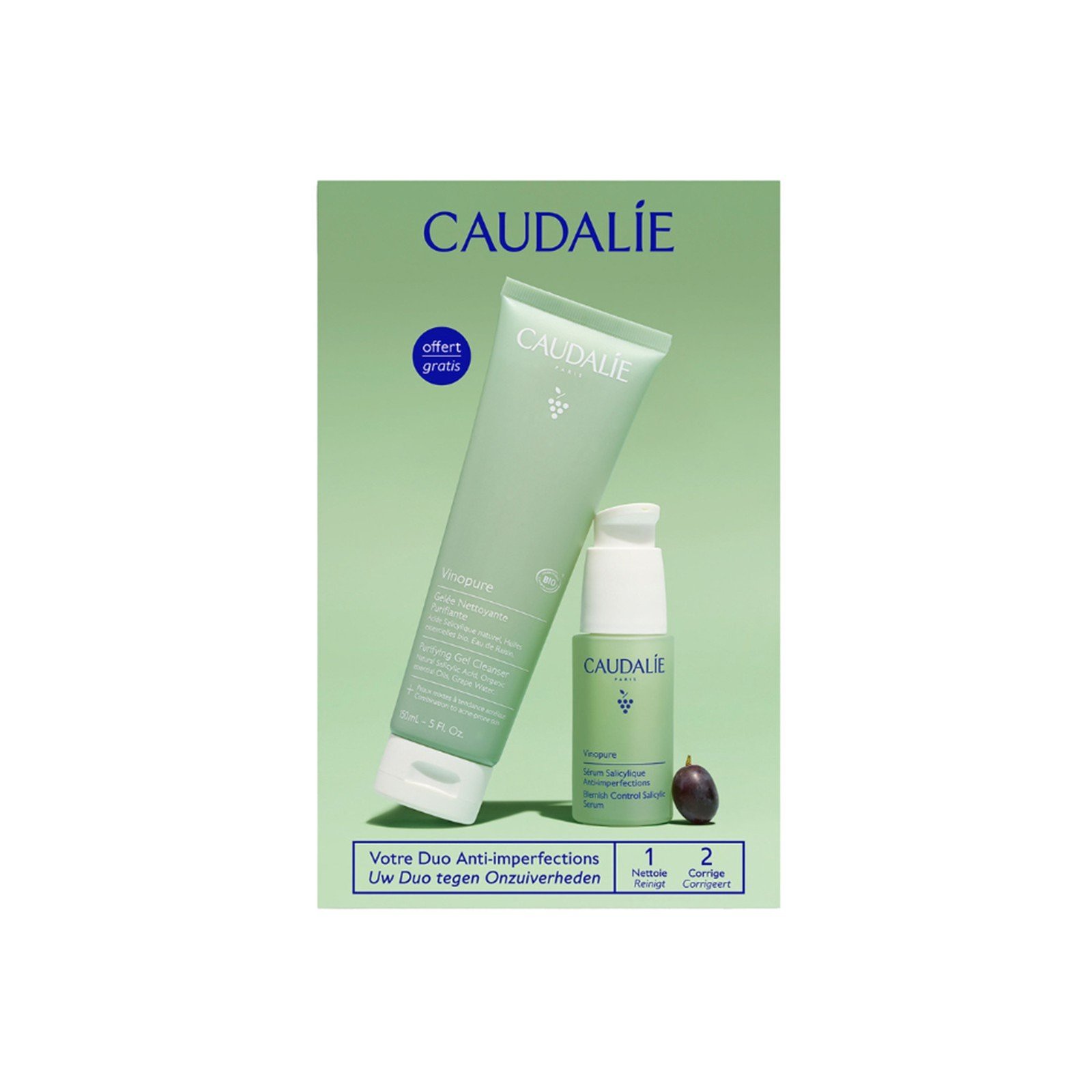 Caudalie Vinopure Urenhed Control Salicylic Serum 30ml + Vinopure Rensende Gel Rens 150ml