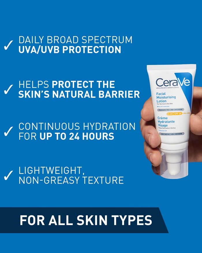 CeraVe AM Loción hidratante facial SPF 30, 52 ml