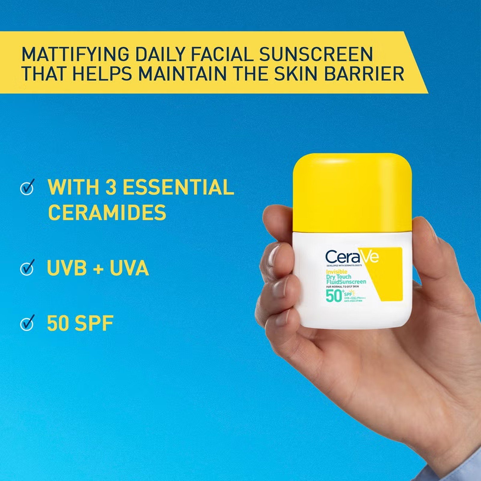 CeraVe سائل واقٍ من الشمس غير مرئي بلمسة جافة SPF50+ 50ml