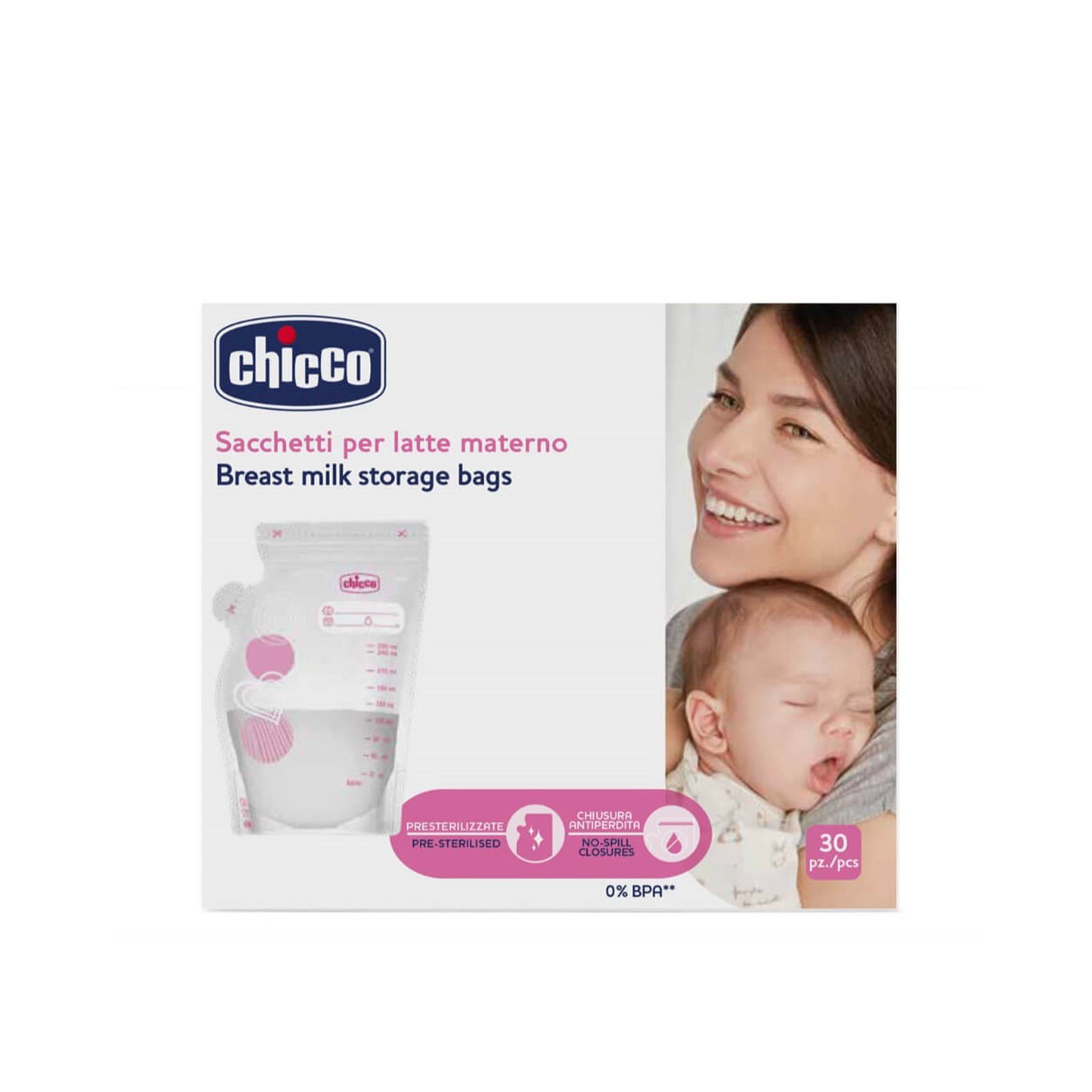 Chicco Bolsas de Almacenamiento de Leche Materna 250ml x30