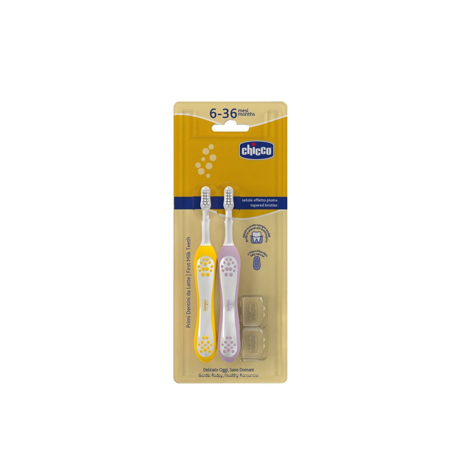 Chicco First Milk Teeth Toothbrush 6-36m Yellow/Lilac x2