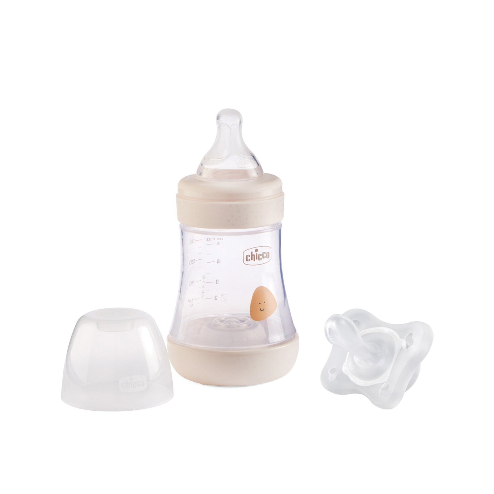 Chicco Perfect 5 Slow Flow Plastic Bottle Beige 150ml +  Physio Mini Soft Silicone Pacifier 0-2m