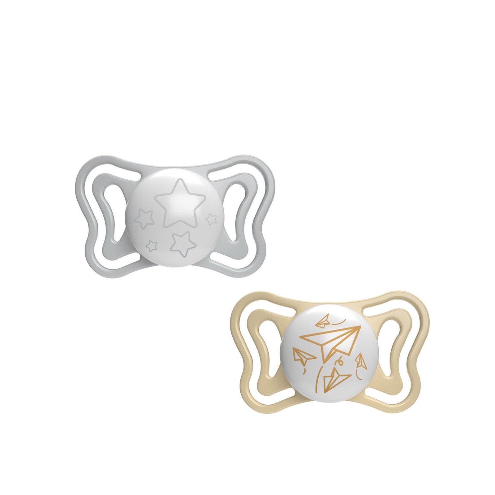 Chicco Physio Light Glow in the Dark Pacifier 6-16m Grey/Yellow x2