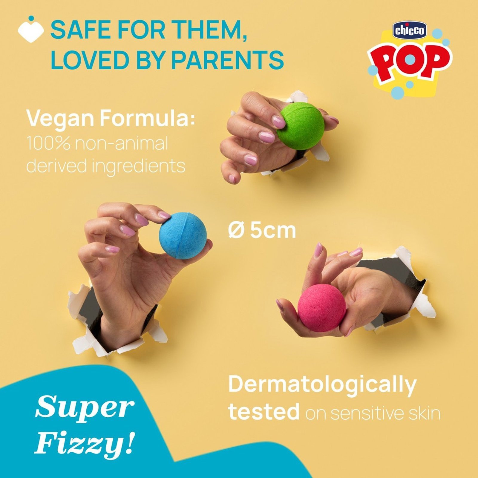 Chicco POP Kids & Teens Fizzy Bath Bombs x3