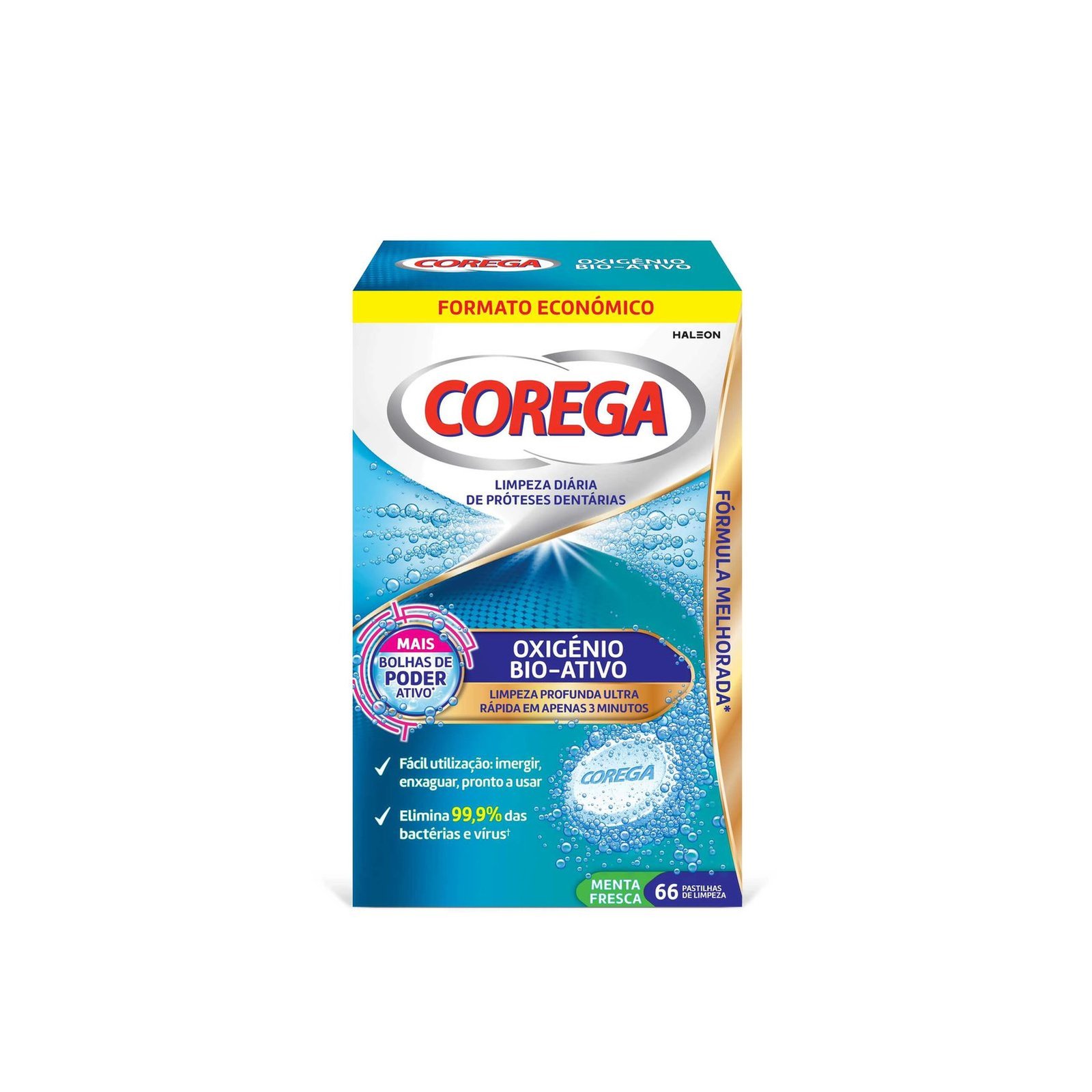 Corega Bio-Active Oxygen Pastillas Limpiadoras de Prótesis Dentales x66