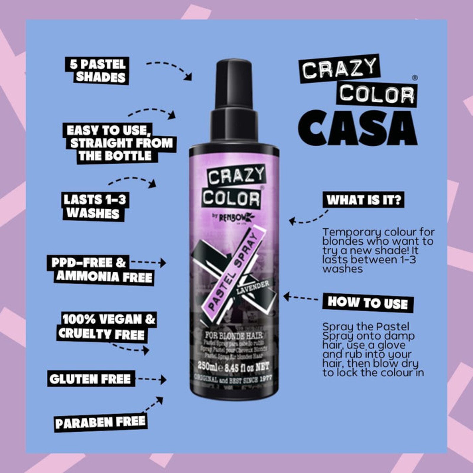 Crazy Color Pastel Spray Lavender 250ml