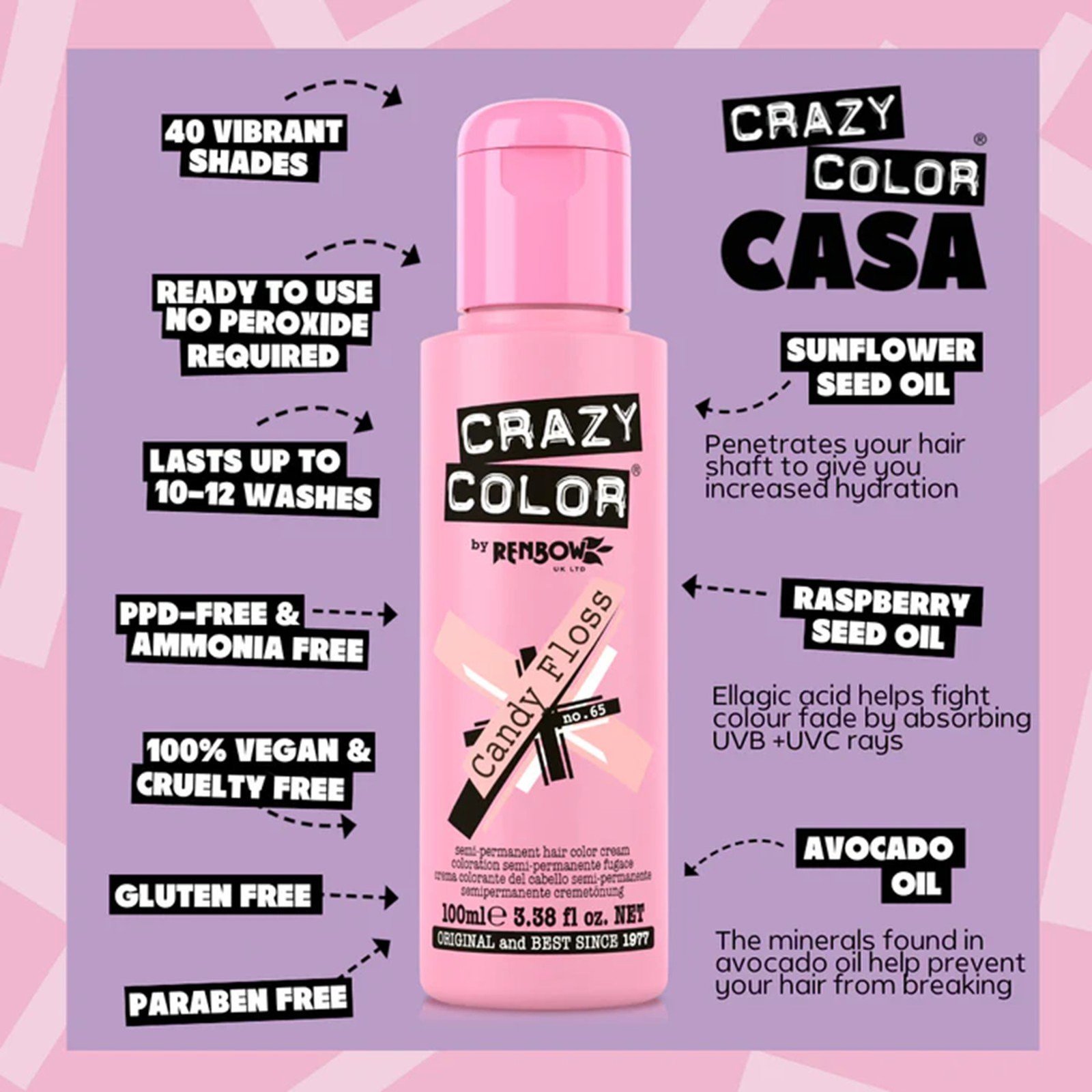 Crazy Color Crème Colorante Semi-Permanente 65 Candy Floss 100ml