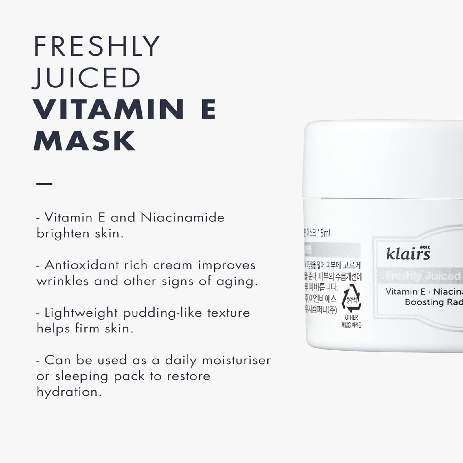 Dear, Klairs Mascarilla Recién Exprimida Vitamina E 15g