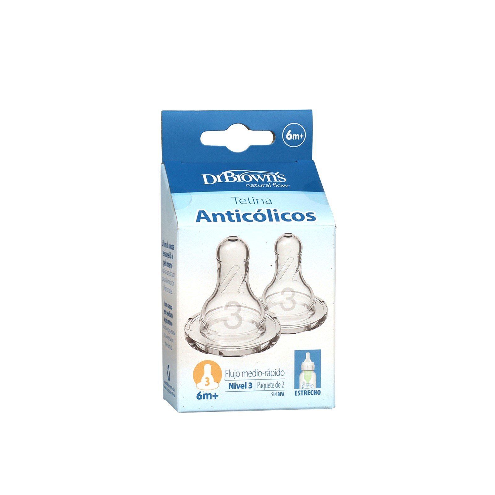 Dr. Brown's Medium-Fast Flow Narrow Baby Bottle Silicone Nipple 6m+ x2
