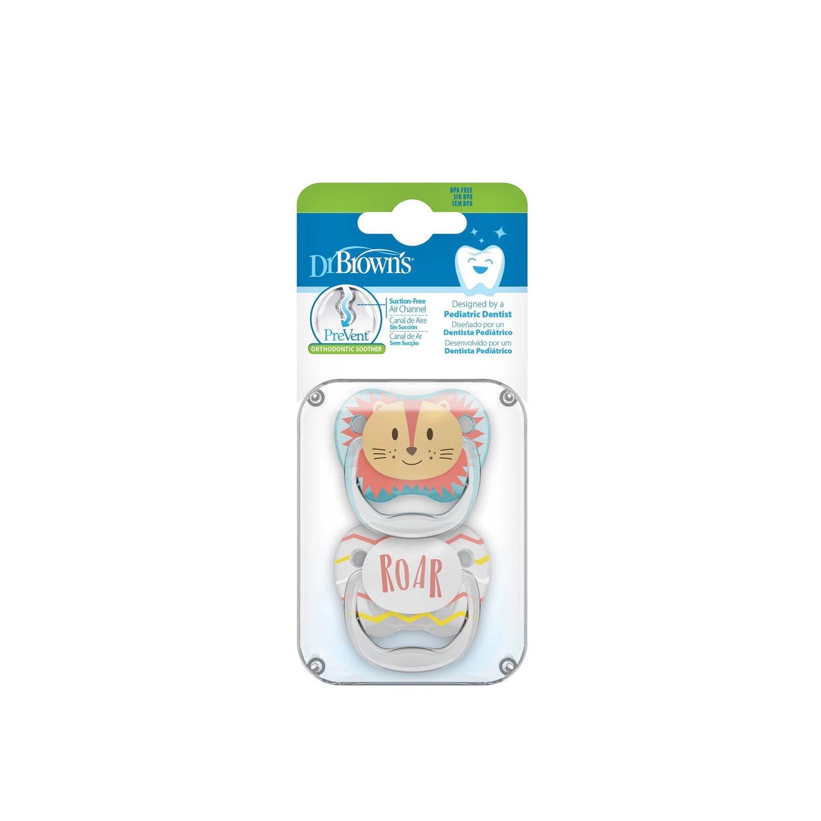 Dr. Brown's PreVent Animal Faces Pacifier 0-6m Lion x2