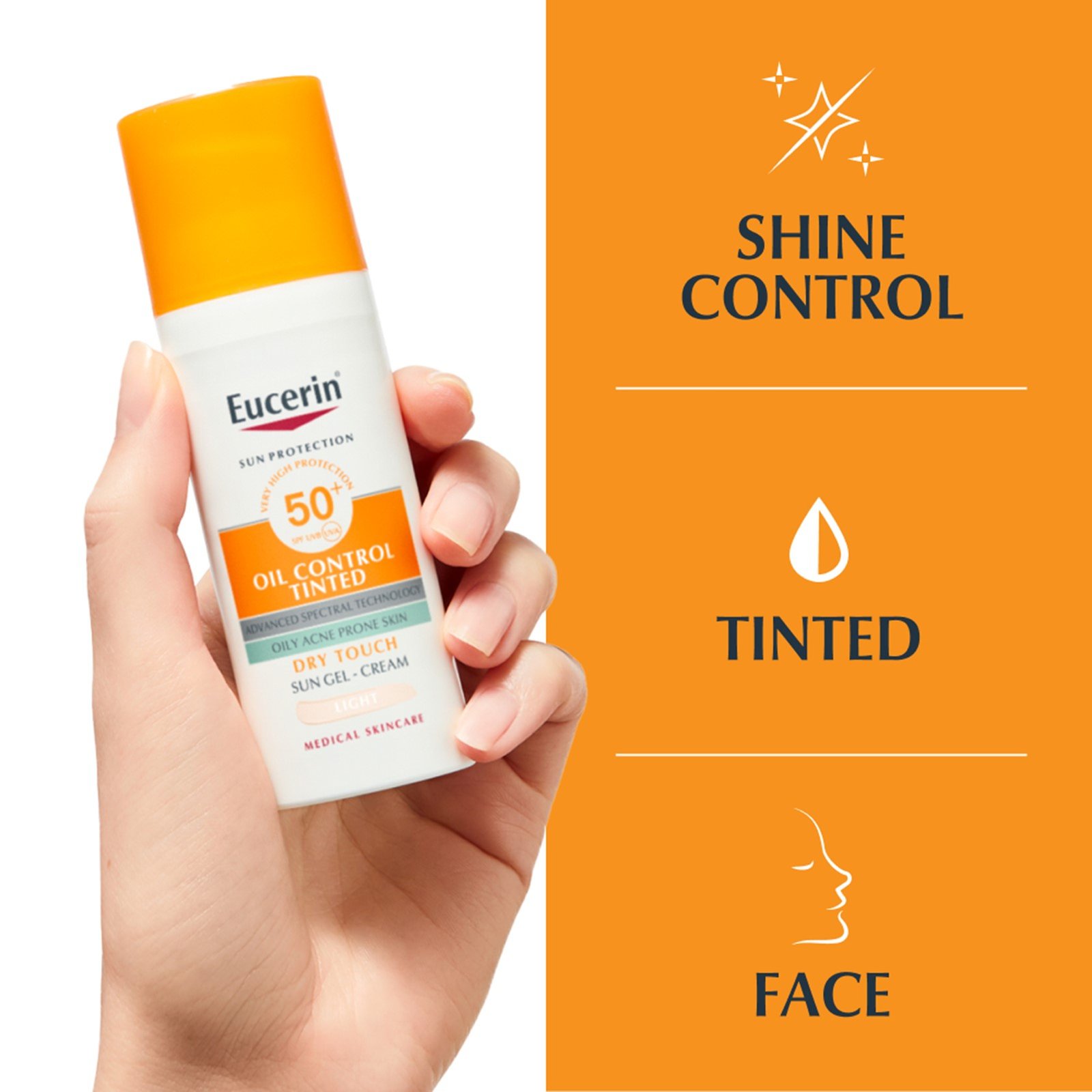 Eucerin Sun Oil Control Tinted Gel-Cream Dry Touch Sunscreen SPF50+ Light 50ml (1.69floz)