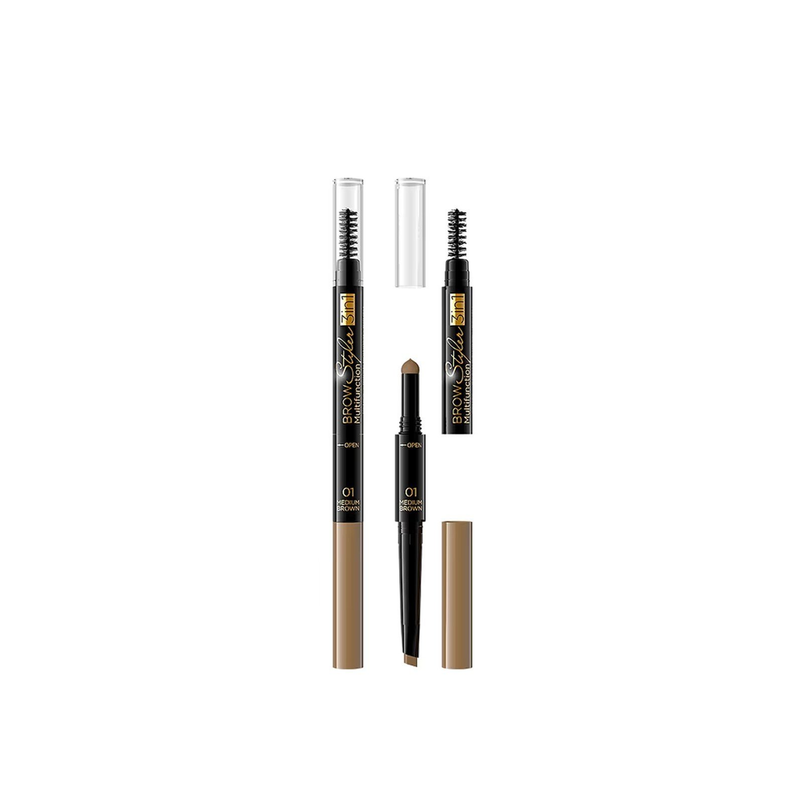 Eveline Cosmetics Sobrancelha Styler 3-In-1 Multifunction Sobrancelha Pencil 01 Medium Brown