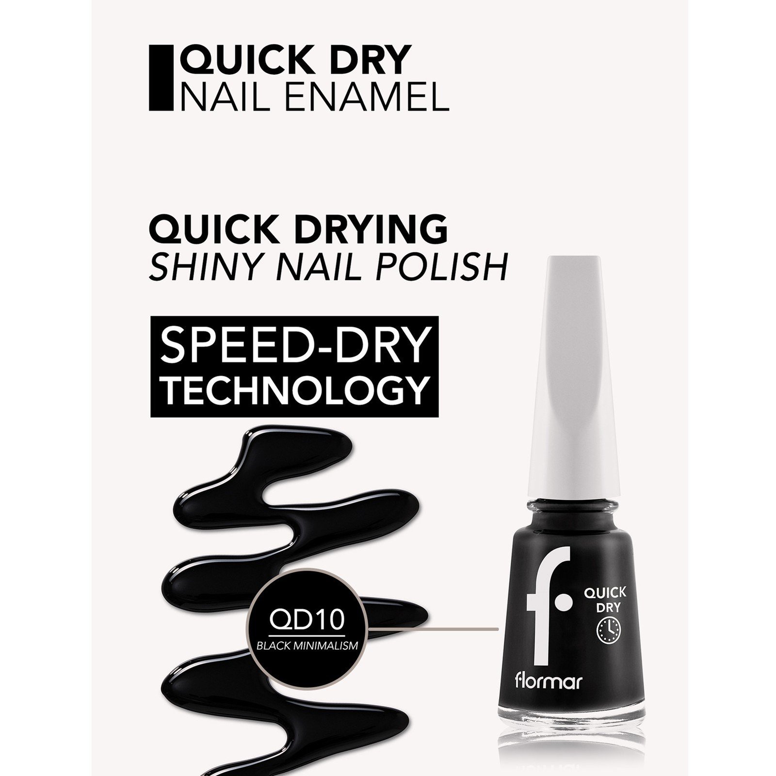 Flormar سريع Dry أظافر Enamel 10 Black Minimalism 11ml