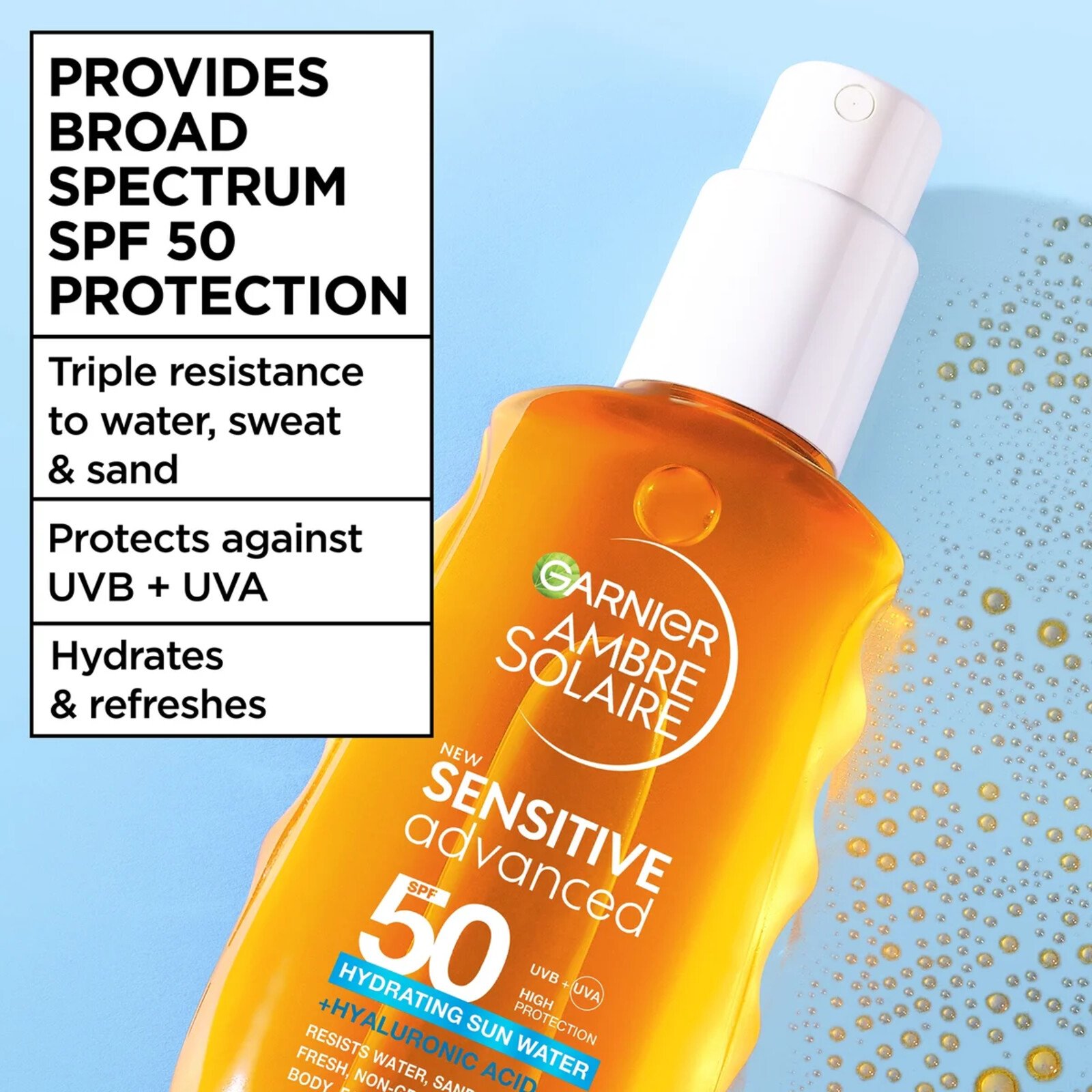 Garnier Ambre Solaire Advanced Sensitive Feuchtigkeitsspendendes Sonnenwasser LSF50 150ml