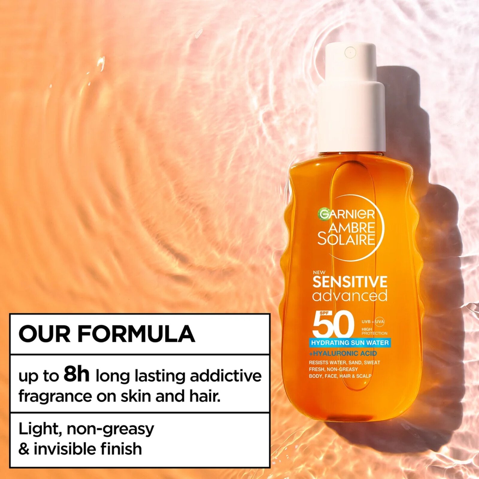 Garnier Ambre Solaire Advanced Sensitive Feuchtigkeitsspendendes Sonnenwasser LSF50 150ml