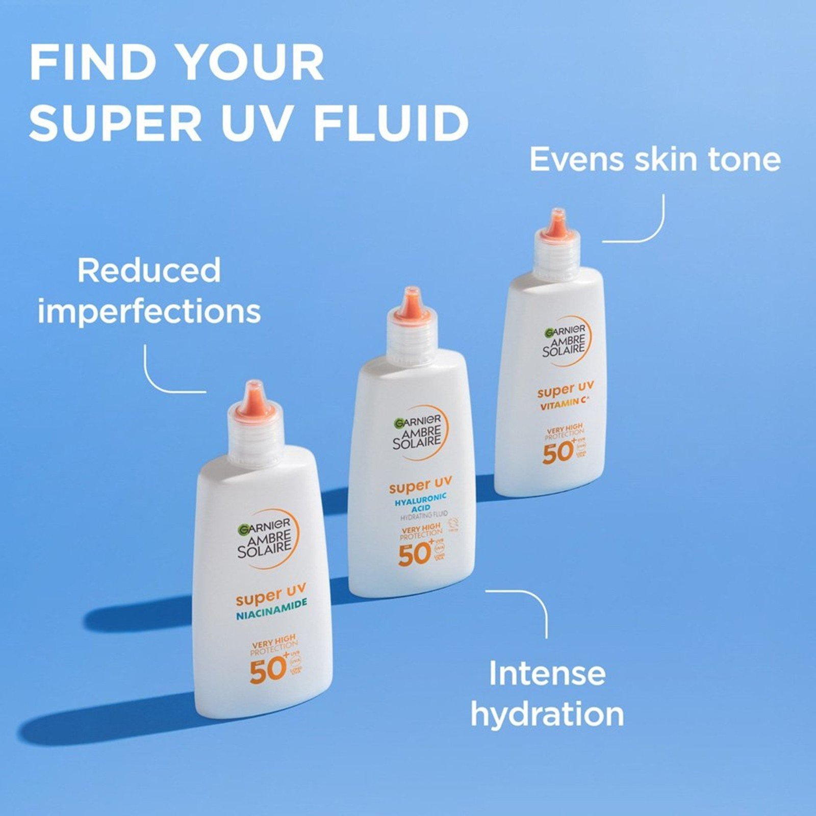 Garnier Ambre Solaire Super UV Fluido Hidratante con Ácido Hialurónico SPF50+ Protector Solar 40ml (1.35floz)