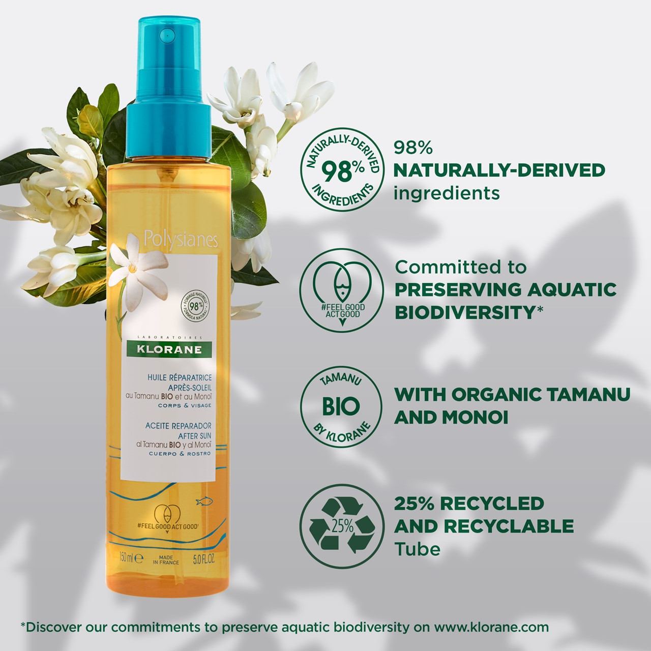 Klorane Polysianes After-Sun Repair Oil with Tamanu and Monoi 150ml