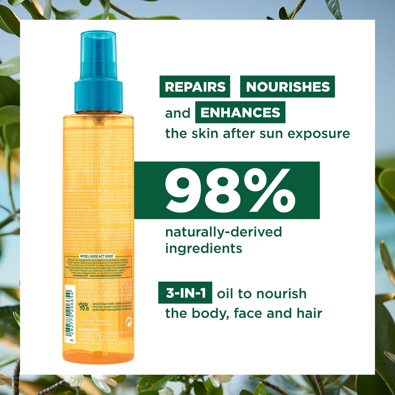 Klorane Polysianes After-Sun Repair Oil with Tamanu and Monoi 150ml