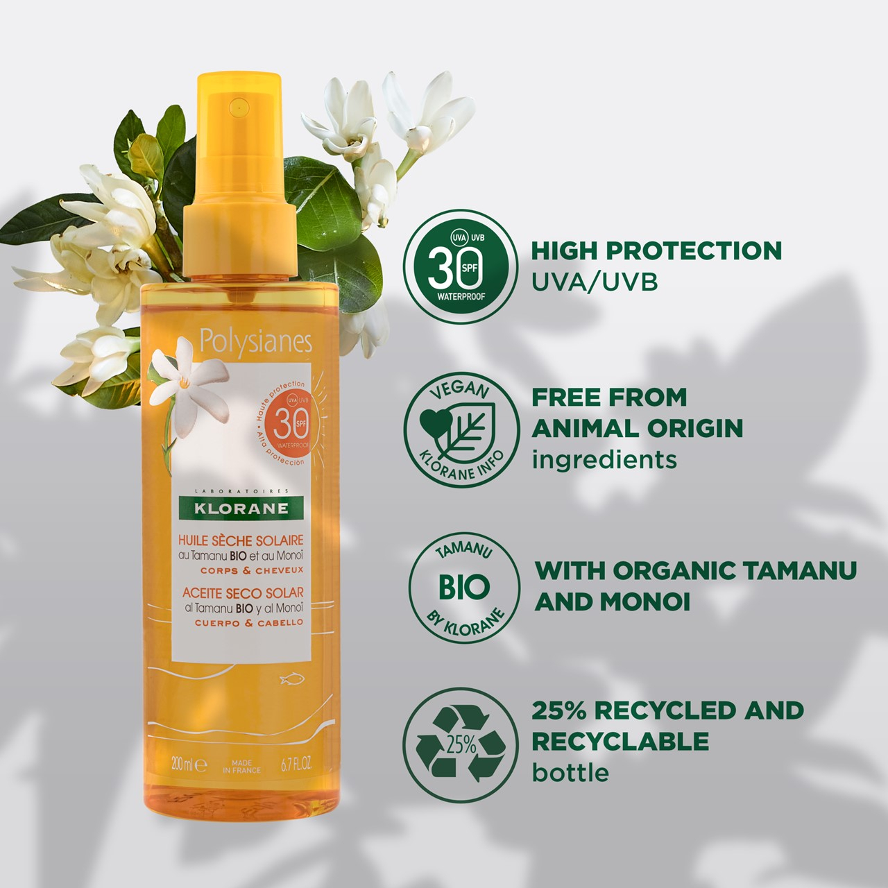 Klorane Polysianes Sun Protection Dry Oil SPF30 200ml