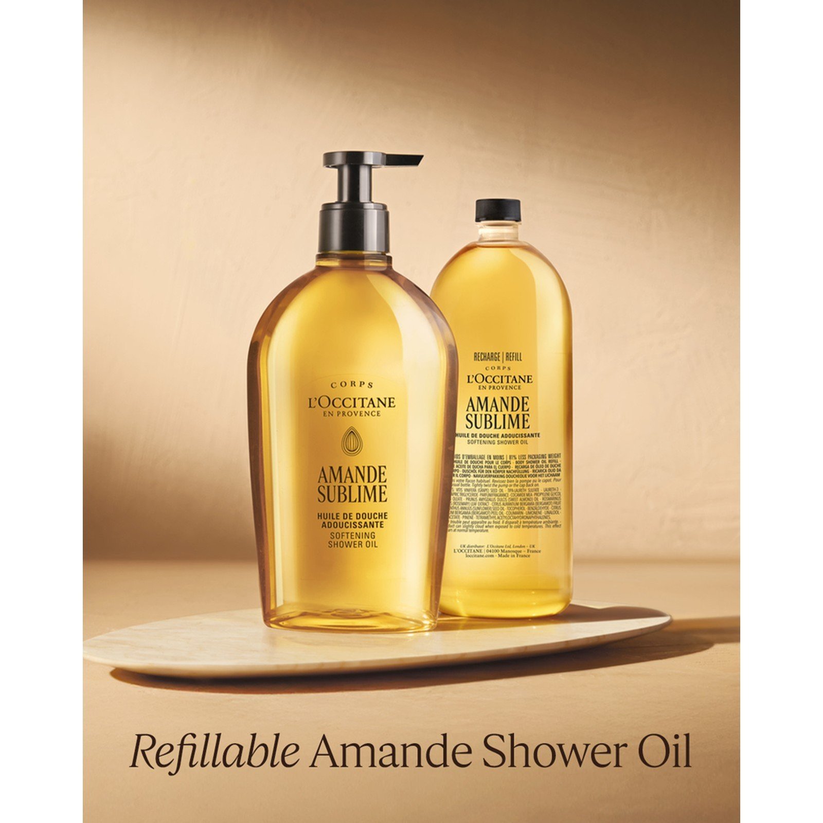 L'Occitane زيت الاستحمام المُنعّم باللوز - عبوة إعادة تعبئة 500ml